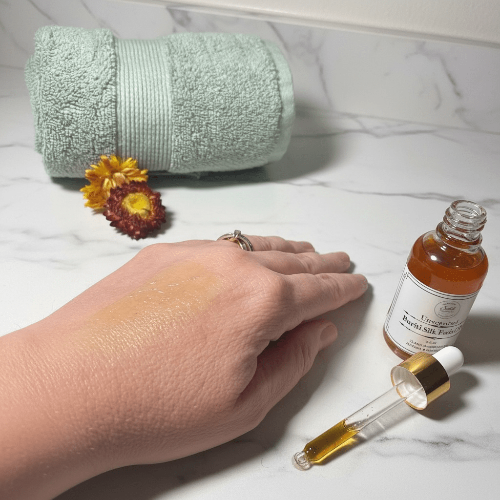 Buriti Silk Facial Oil fully absorbed into skin, leaving a smooth non-greasy finish Sulek Spa Company